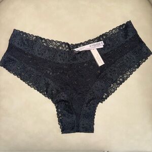 NWT Victoria’s Secret Black Lace Cheeky Panty L Large Floral Lace Stretch